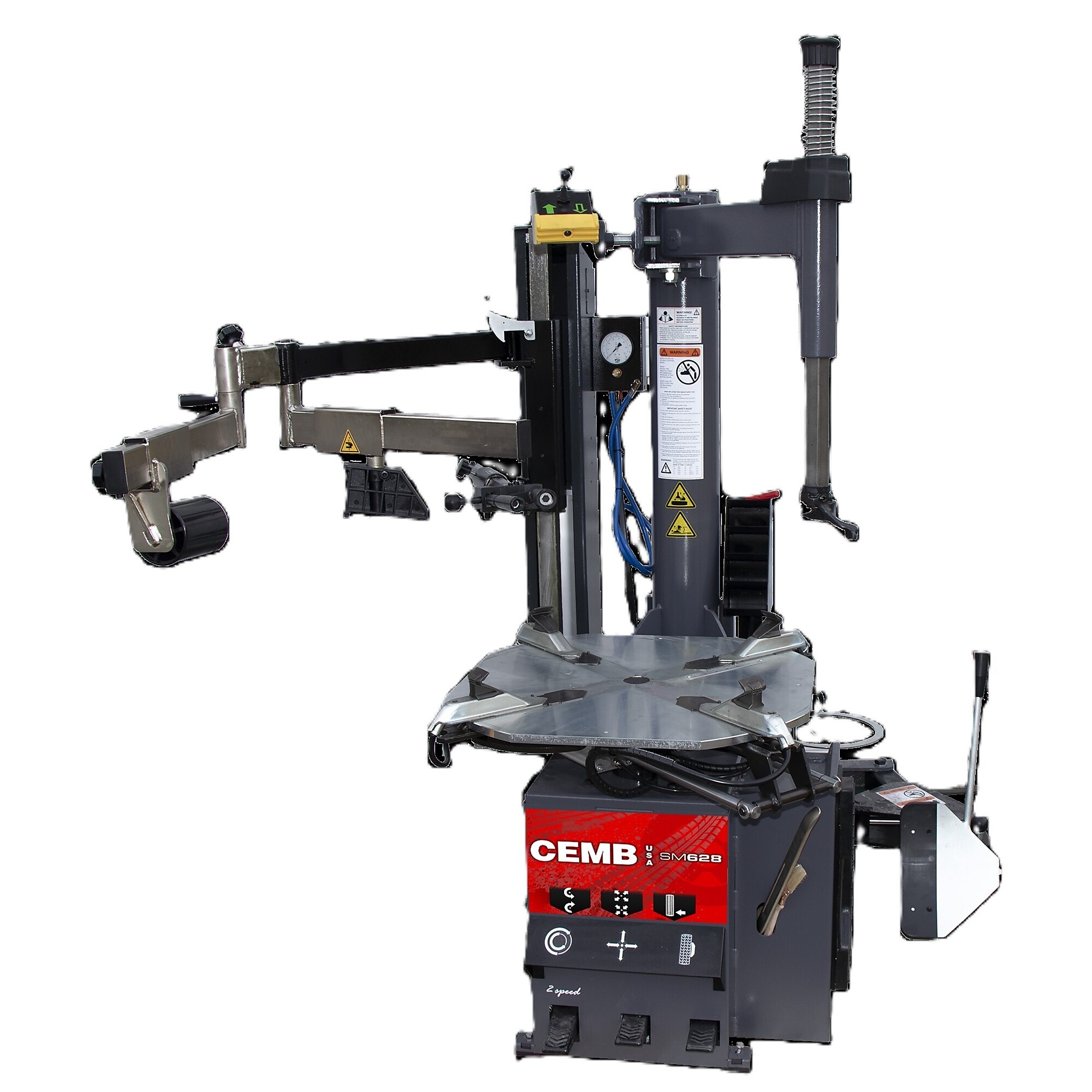 CEMB, Professional Swing-Arm Tire Changer w/2-Speeds, Power Type Electric, Control Type Foot Pump, Volts 230 Model# SM628BPS